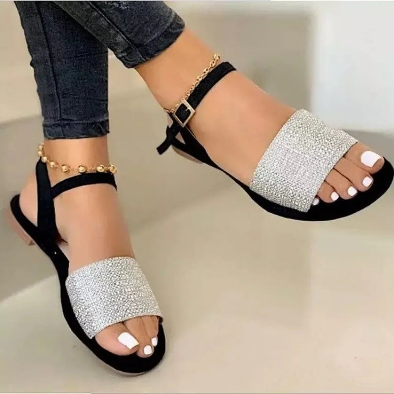 Shoes Female 2024 Hot Sale Buckle Strap Women's Sandals Fashion Solid Casual Sandals Women New Peep Toe Flat Sandals zapatos