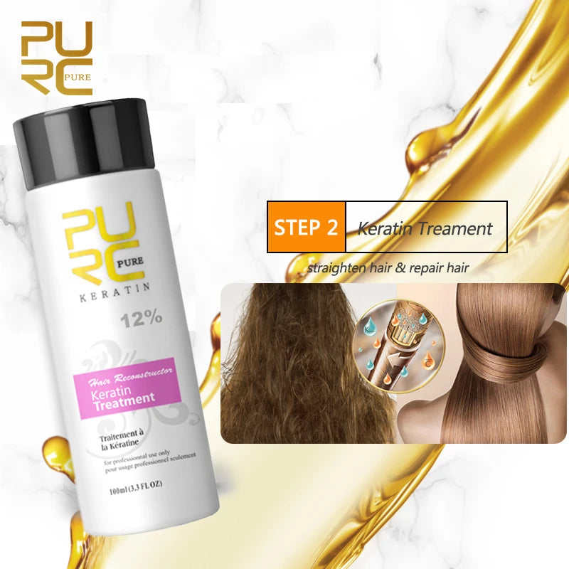 PURC Brazilian Keratin Hair Treatment Formalin Professional Straightening Smoothing Curly Hair Frizz Dry Repair Cream Hair Care