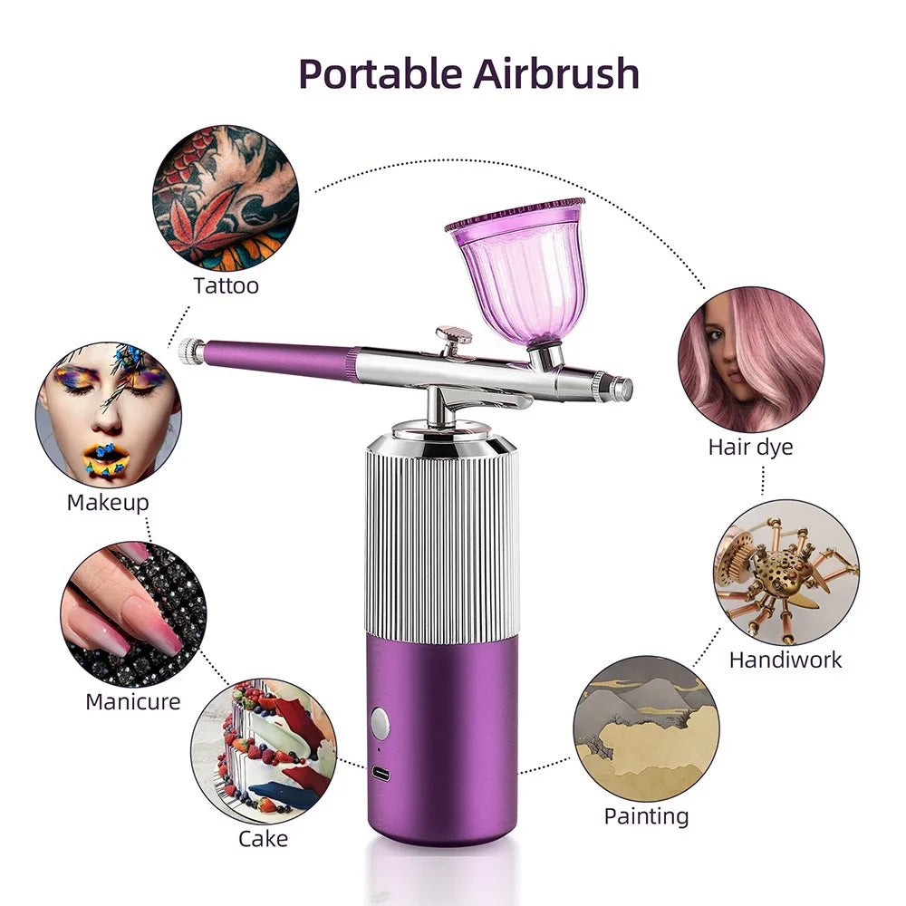 Foreverlily Air Compressor Kit Airbrush Sprayer Gun Nail Manicure Makeup DIY Painting Tattoo Craft Cake Nano Mist Sprayer