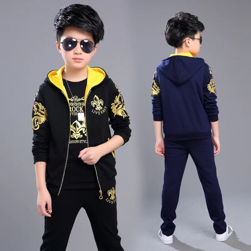 Sports Suit for Boys 3PCS/Set Children's Suit Cotton Hooded Vest + T-Shirts + Pants Boys Kids Sportswear Tracksuit for Girls