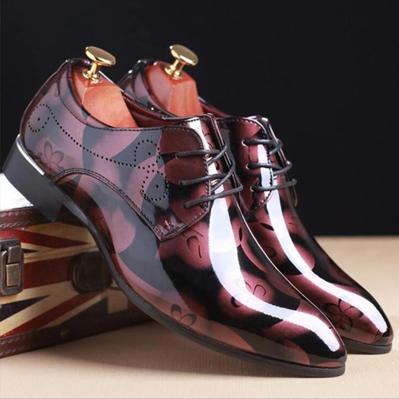 Designer Brand Patent Leather Shoes for Men Wedding Party Business Casual Oxfords Plus Size Lace Up Point Toe Office Work Shoes