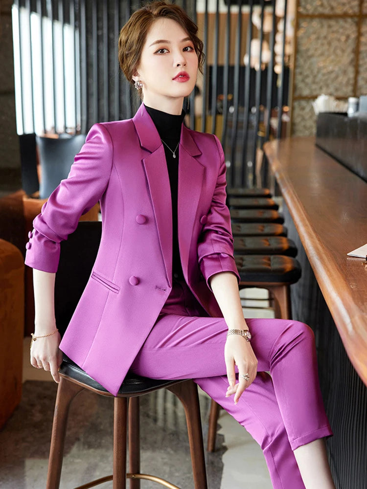 ZJYT Office Lady Formal Blazer Pants Suits 2 Piece Matching Set Conjuntos Para Mujeres Plus Size Jacket Trousers Sets Spring New