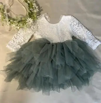 Toddler Girl Ruffles Bridesmaid Dress for Kids Lace Open Back Long Sleeve Tutus Flowers Girls Wedding Costume Clothing