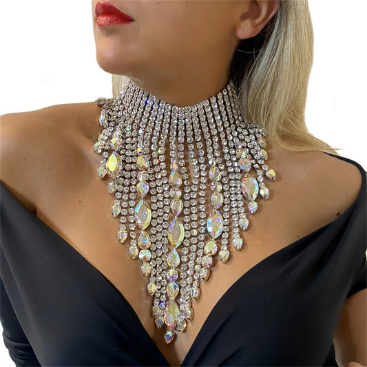 New Super Sparkling Rhinestone Long Tassel Necklace Nightclub Party Fashion Crystal Large Necklace Jewelry Accessories Women