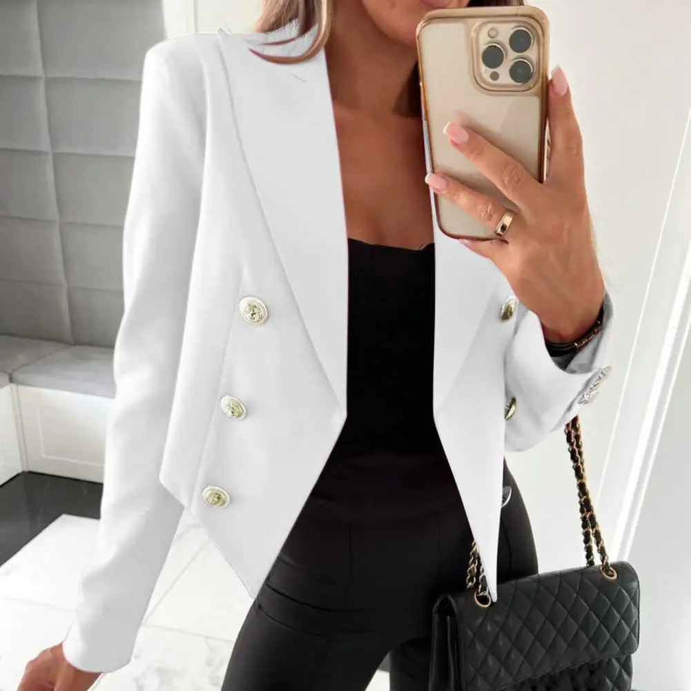 Stylish Cropped Blazer  Notched Collar Warm Women Blazer  Lady Double Breasted Elegant Office Short Coat