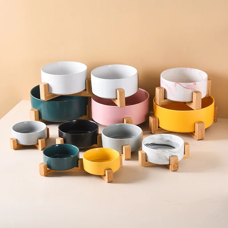 Dog Bowl Cat Food Water Bowls with Wood Stand No Spill Large Feeder Dish for Dogs Cats Feeding Puppy Pet Ceramic Supplies