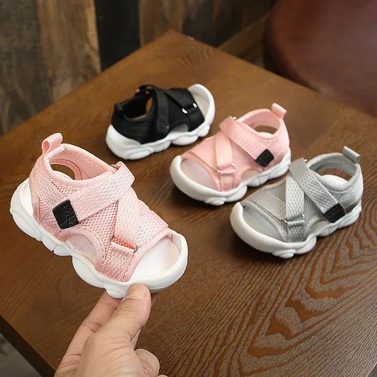 2024 Baby Boy Sandals Black Gray Pink Canvas Infant Girl Sandals Toddler Summer Walking Shoes Newborn Sneaker Beach Shoes D04143