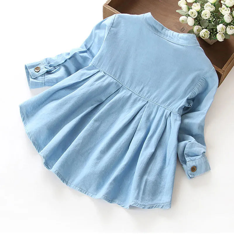 V-TREE girls dress 2-10 years teenage girls denim dress kids spring long sleeve A-line dress children baby clothes