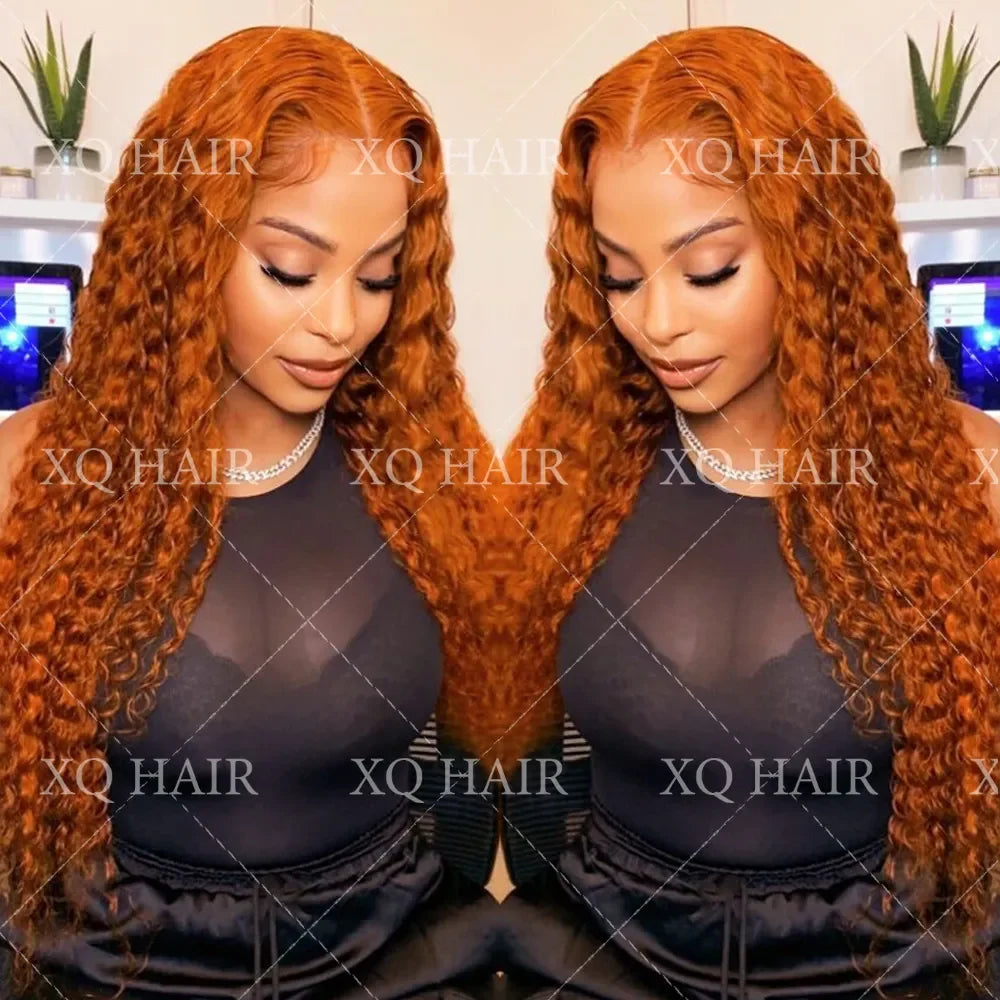 12-34 Inch Ginger Orange 13x6 Curly Lace Front Wigs Deep Curly Human Hair Wigs 13x4 HD Transparent Deep Wave Lace Frontal Wigs