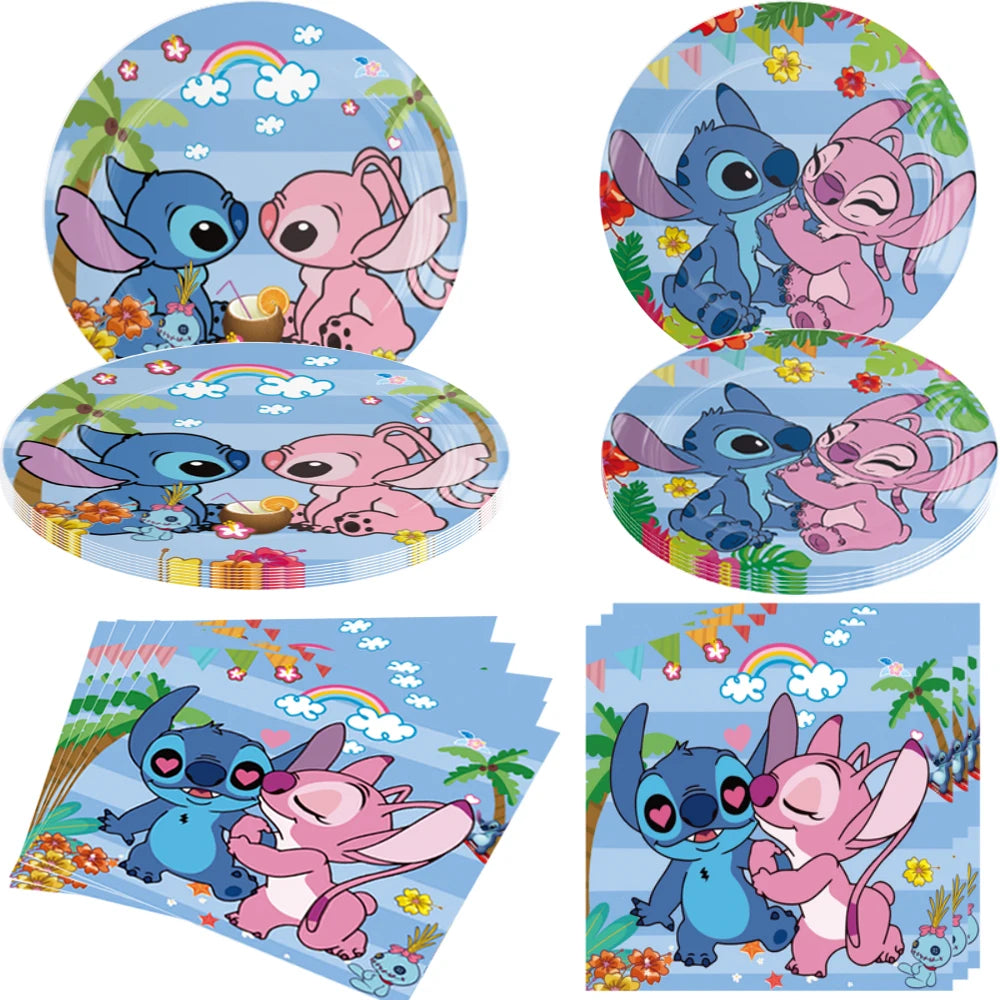 Disney Lilo&Stitch Birthday Party Decorations Disposable Tableware Include Plate Tablecloth Banner Balloon For Kids Baby Shower