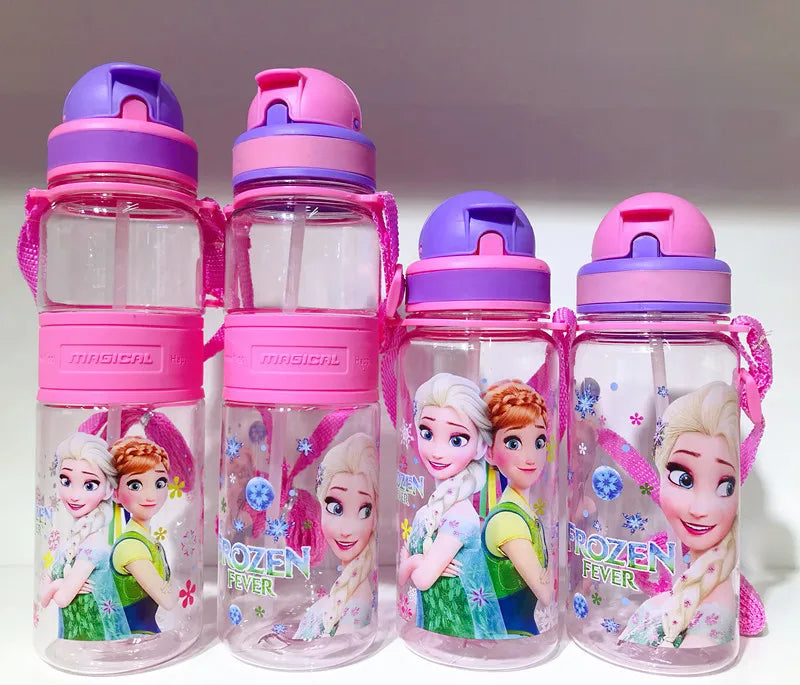 1pcs 350-500ml Disney Children cartoon Frozen Elsa straw cup girl boy kettle anti-scalding bottle Lanyard cup Leak-proof drop