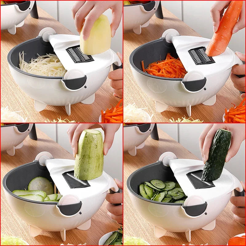 Multifunctional 2 In 1 Vegetable Slicer Cutter Chopper Fruit Strainer Basket  Spiralizer Grater Food Peeler Mandoline Shredder