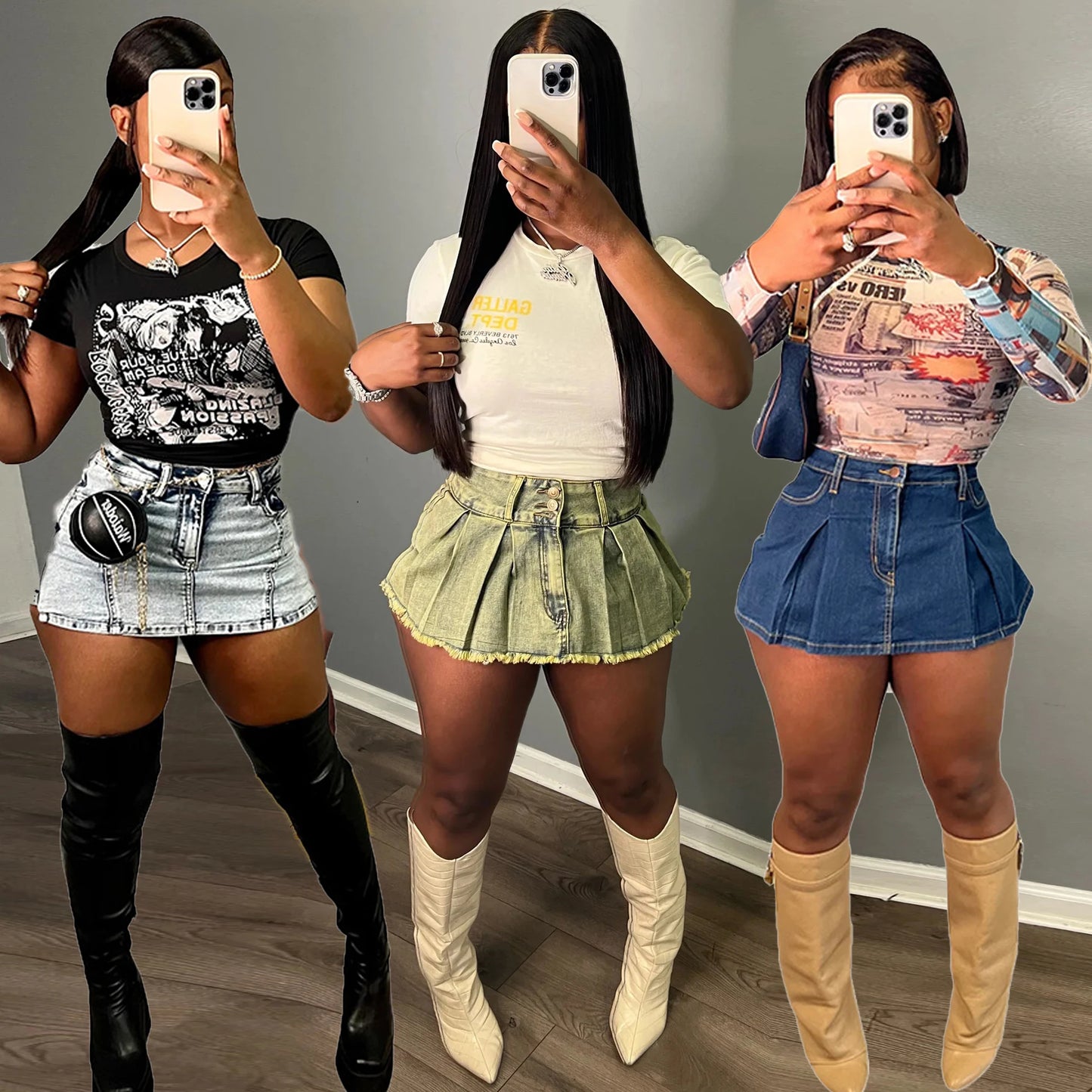 Denim Shorts Pleat Skirts Women Cargo Pant High Waist 2023 Summer Clothes Y2K Streetwear Denim Jean Short Tie Dye Pants Skort