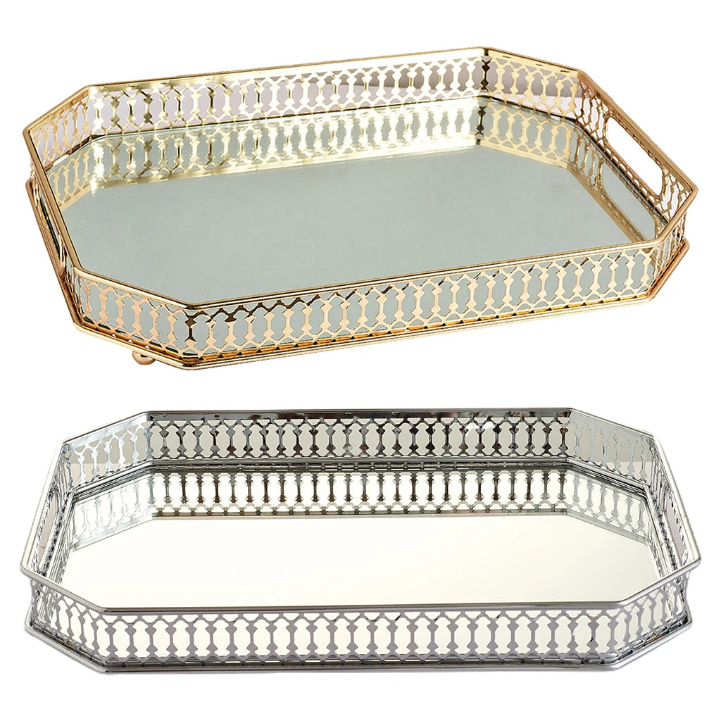 Vintage Makeup Organizer Mirrored Vanity Tray Decorative Ornament for Perfume, Jewelry Bracelet Earrings Storage Bedroom Mirror