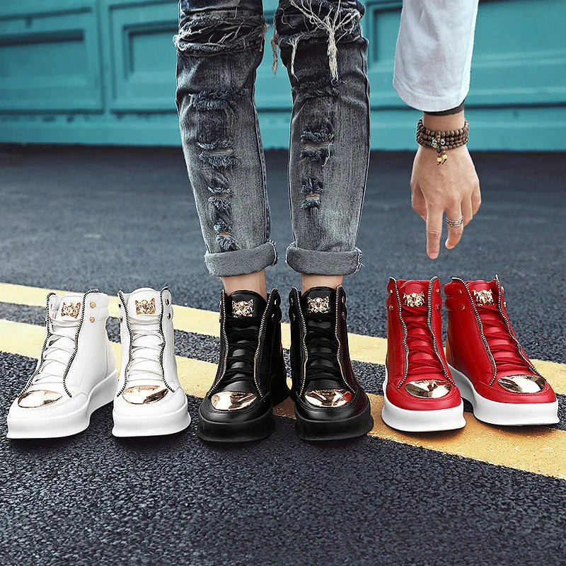 High Top Casual Shoes Men Sneakers 2023 Fashion Skateboard Shoes Leopard Platform Shoe Sport Training Shoes Men's Ankle Boots