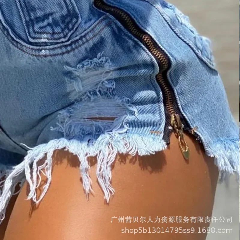 Side Zipper Raw Hem Denim Shorts Women Shorts Jeans High Waist Short Pants Y2k Pockets E-girl Beach Slim Fit Summer New 2023