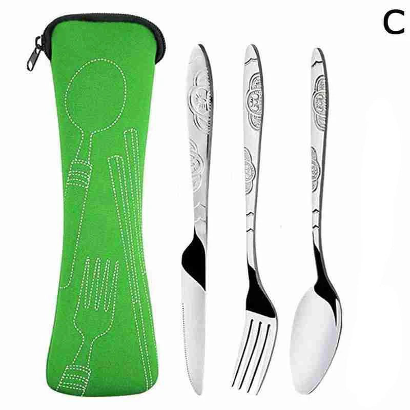 3Pcs Steel Knifes Fork Spoon Set Family Travel Camping Cutlery Eyeful Four-piece Dinnerware Set with Case