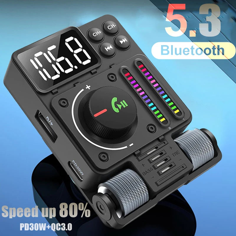 2023 Bluetooth 5.3 Car Wireless FM Transmitter Radio Adapter PD30W QC3.0 Fast Charging Car MP3 U Disk Music Player Accessories