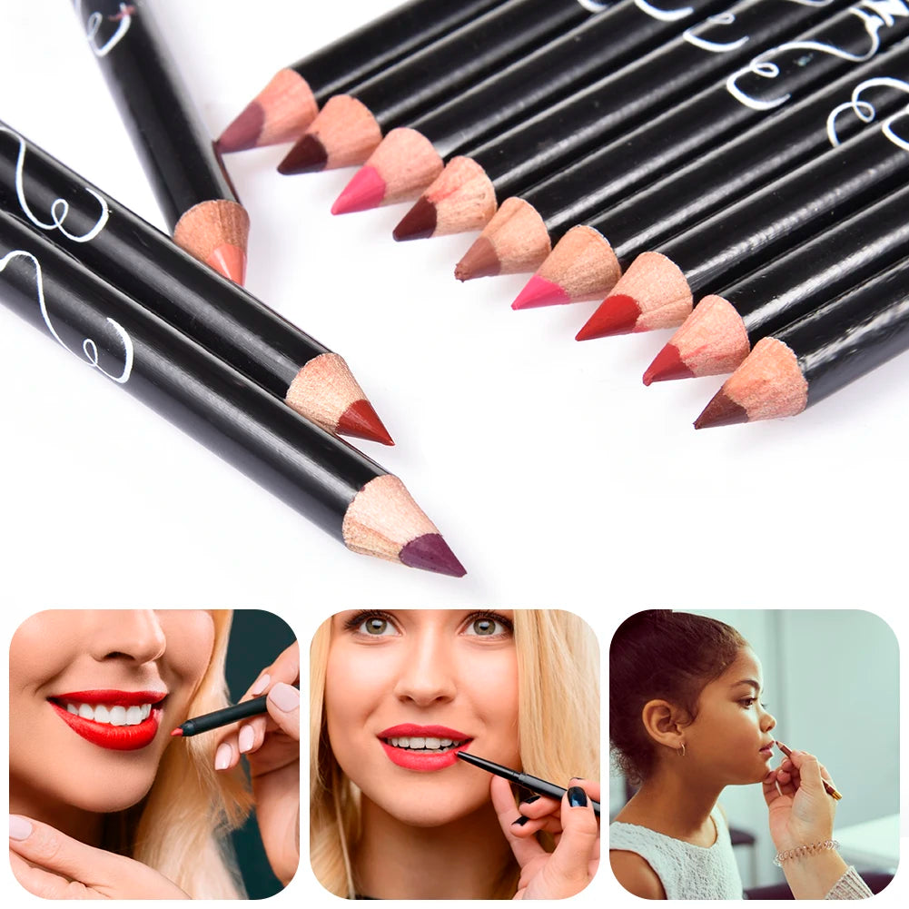 12pcs Professional Multi-functional Lipliner Pencil Long Lasting Waterproof Lip Eye Brow Cosmetic Makeup Colorful Lip Liner Pens