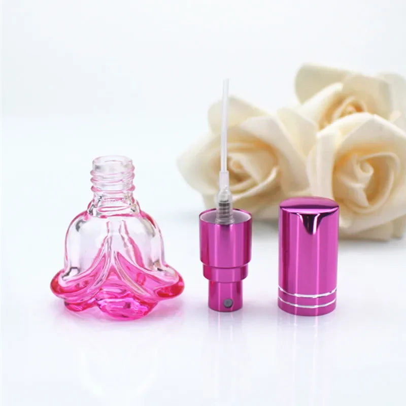 1PC 6ml Colorful Rose Shaped Empty Glass Perfume Bottle Small Sample Portable Parfume Refillable Scent Sprayer Bottles