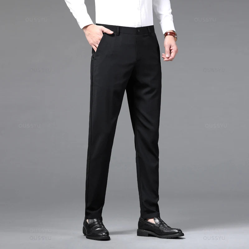 Brand Clothing Summer High Quality Soft Formal Suit Pants Men Business Thin Straight Party Wedding Office Grey Trousers Male