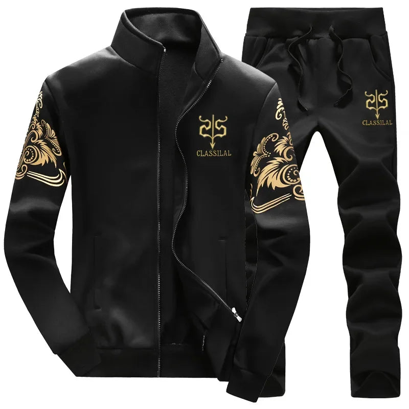 2023 New Men's Tracksuit Fleece Jacket and Sweatpants 2 Piece Set Spring Autumn Sports Suit Long Sleeve Sets Men Sweatsuit Warm