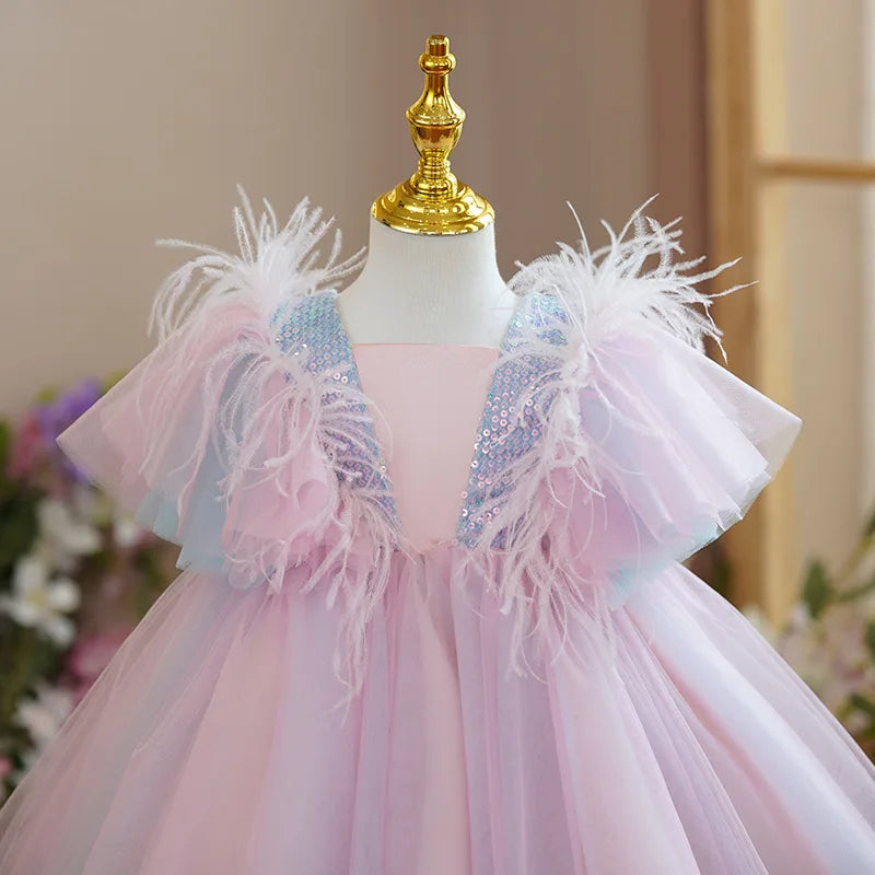 Baby Girls Sequins Elegant Princess Rainbow Dress For Kids Wedding Party Ruffles Christening Gown Infant Birthday Formal Vestido