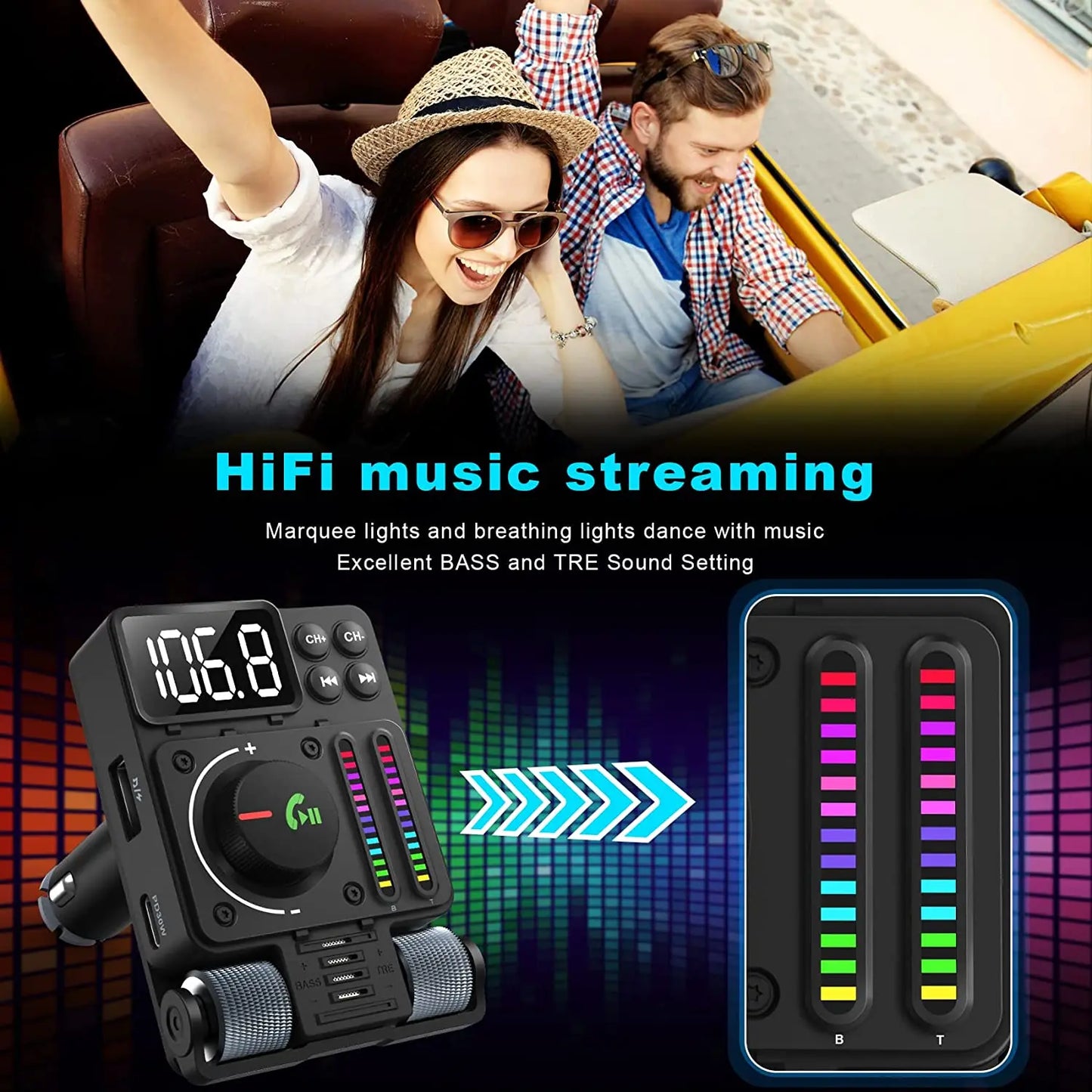 2023 Bluetooth 5.3 Car Wireless FM Transmitter Radio Adapter PD30W QC3.0 Fast Charging Car MP3 U Disk Music Player Accessories