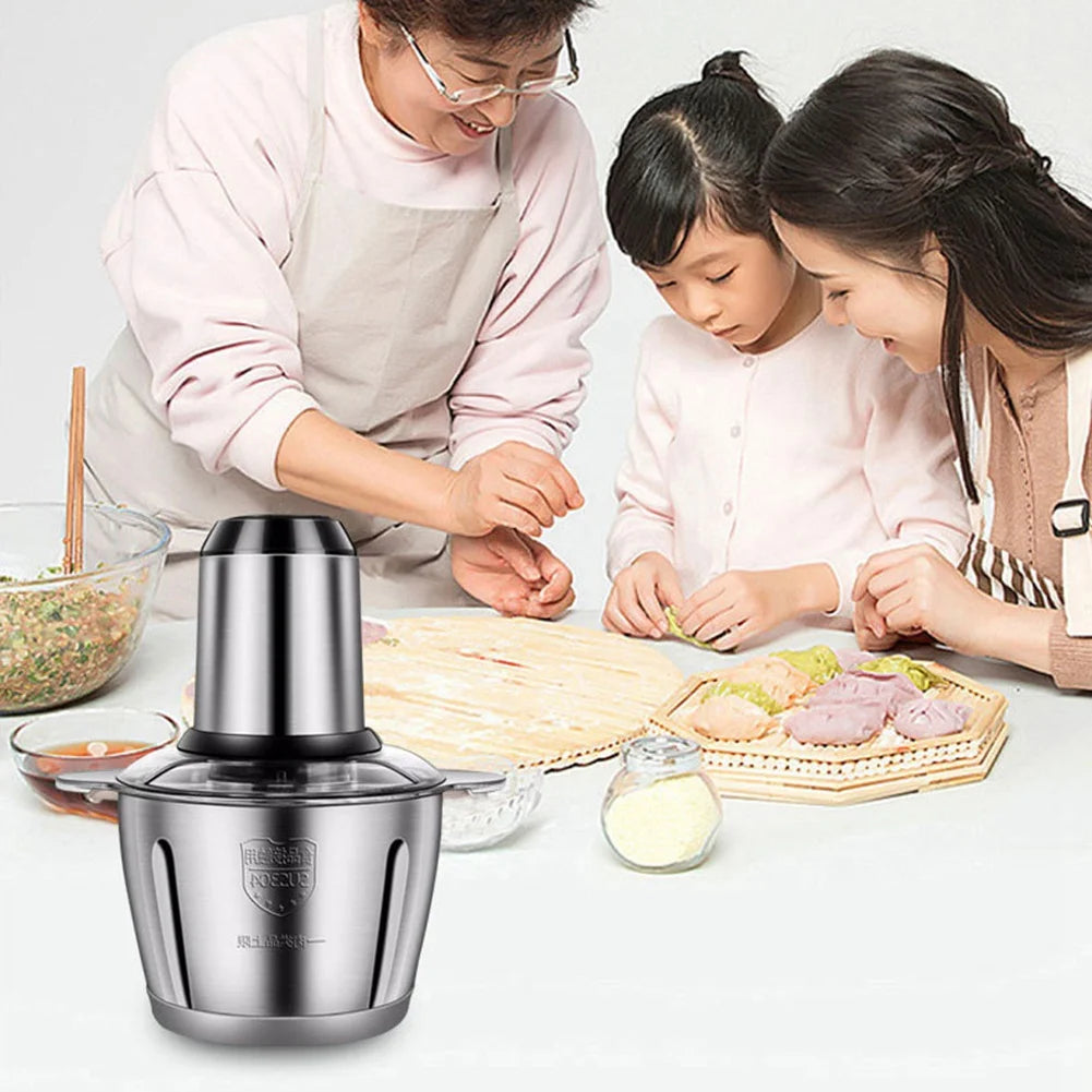 Meat Grinder 2L Stainless Steel Electrical Food Processor Blender Mixer Machine for Kitchen Fruits Garlic Nuts, EU Plug