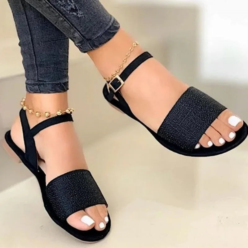 Shoes Female 2024 Hot Sale Buckle Strap Women's Sandals Fashion Solid Casual Sandals Women New Peep Toe Flat Sandals zapatos