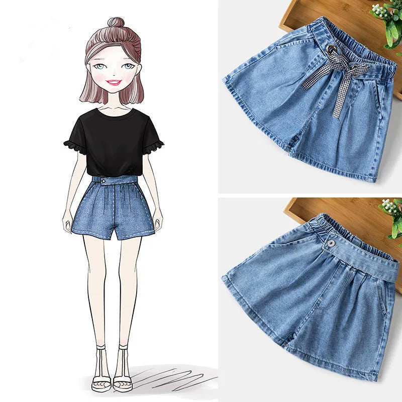 Shorts for Girls Blue All-match Children Denim Skirt Pants Fashion Jeans 2023 Summer Casual Teenage Short Pants 10 12 14 Years