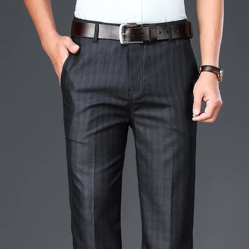 Mens Suit Pants Business Casual Pleated Trousers Classic Fashion Dress Pants Straight Stretch Wrinkle-Free Trousers Male Clothes