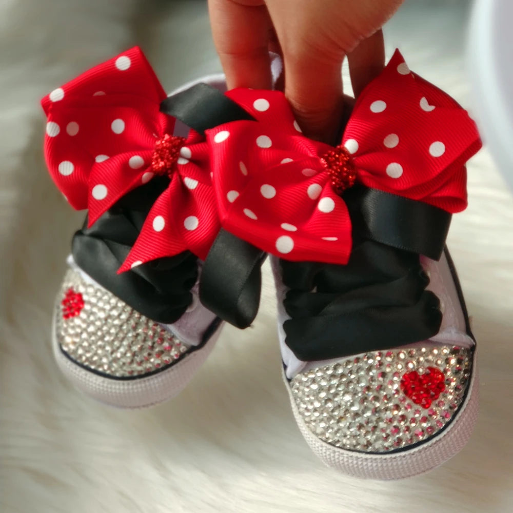 Dollbling Polka Dot Little Cutie Star Sneaker Sparkle Baby Canvas Shoes Stunning Pram 0-1Y Princess girl Sneaker walkers