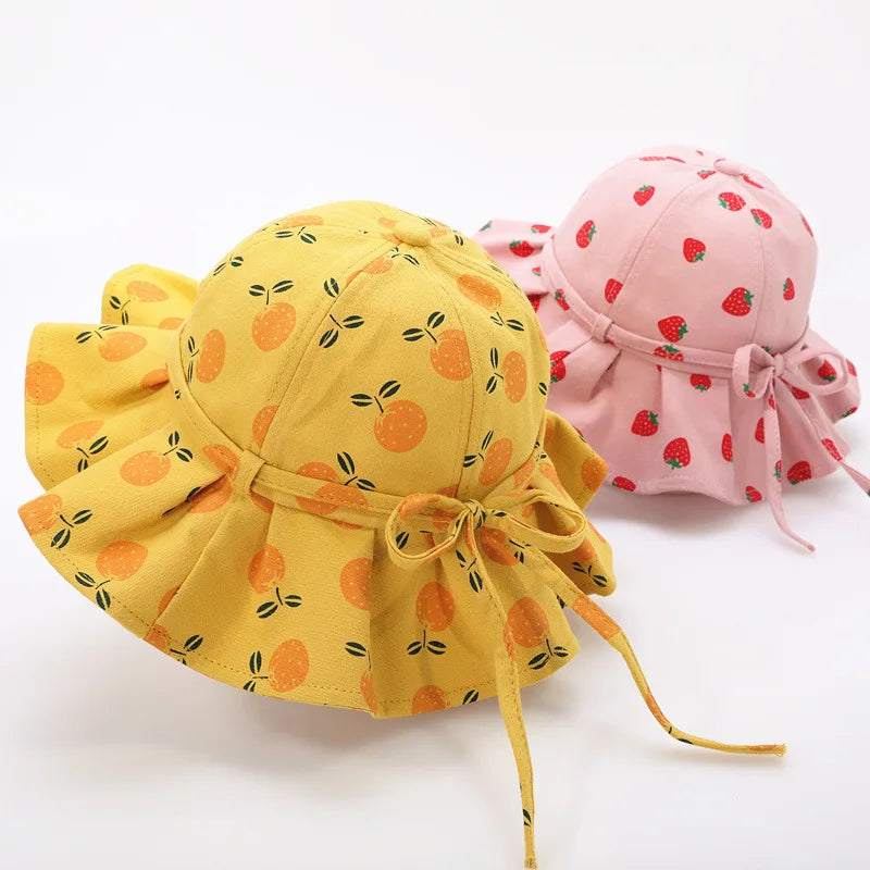 Summer Baby Bucket Hat Flower Fruit Print Bowknot Kids Girls Sun Hats Outdoor Infant Toddler Panama Beach Cap