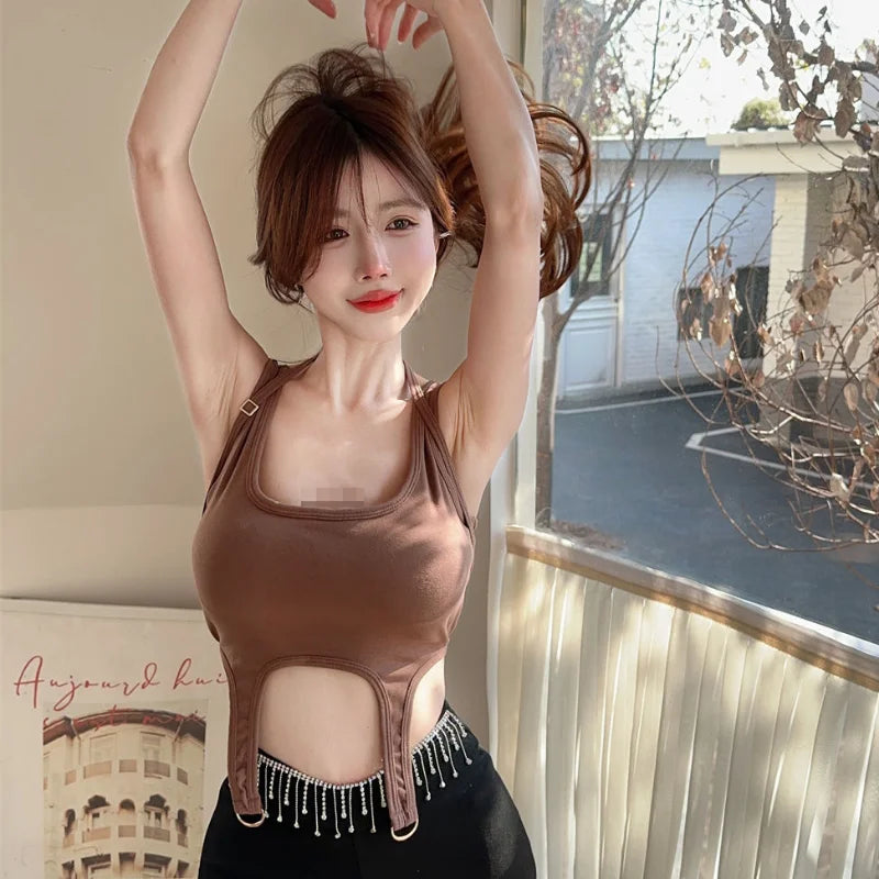 Camisole Women Irregular Students Sexy Designer Daily Solid Trendy Camis Tops Summer Simple Korean Style Leisure Holiday Retro