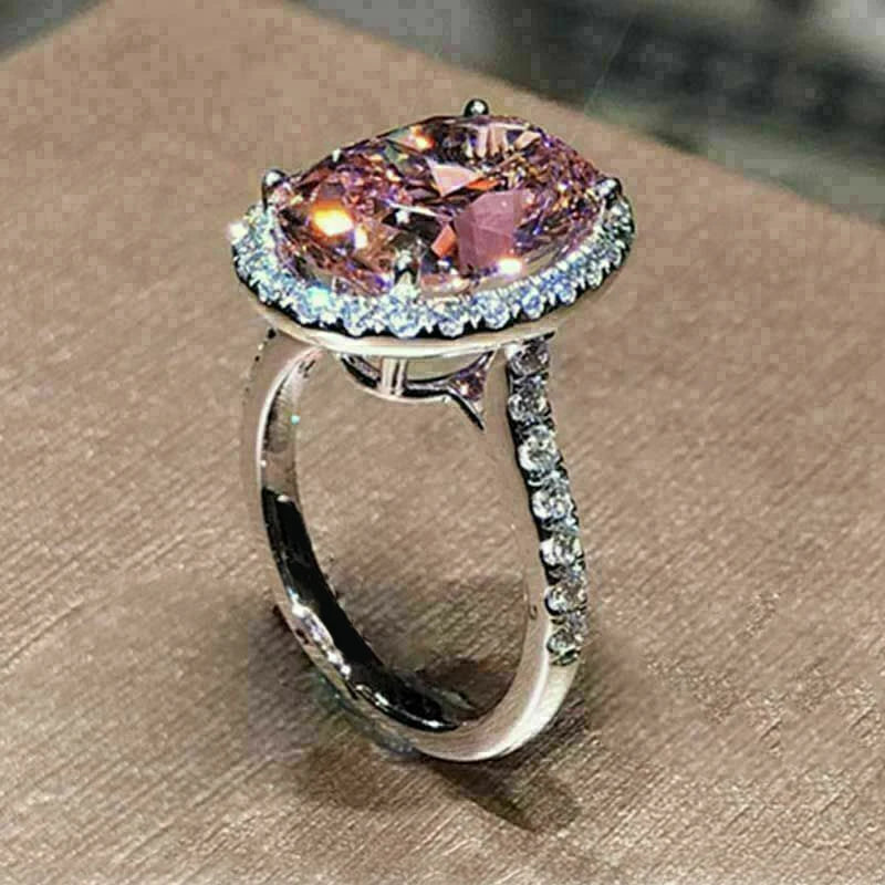 Huitan Pink Cubic Zirconia Rings for Women Engagement Wedding Luxury Accessory Sparkling Silver Color Female Ring Trendy Jewelry