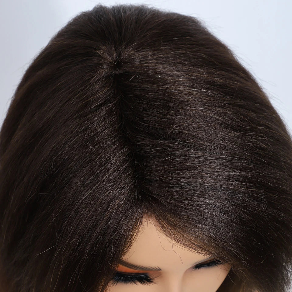 Lekker Short Kinky Straight Bob Glueless Ready to Wear Human Hair Wigs For Women Brazilian Remy Hair Natural Brown 12" Bob Wigs