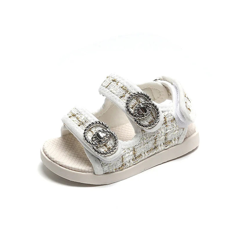 Children Girls Sandals Kids Sweet Princess Shoes For Party Wedding Flat Sandals French Style Chic Summer Fashion 2024 New