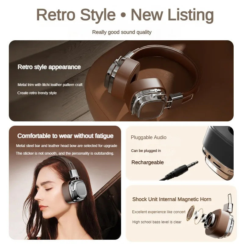 2024 New CR-8 Classic Over Ear Headsets Studio Dj Stereo Bluetooth5.3 Wireless Retro Headphones Touch Control Type C Earphones