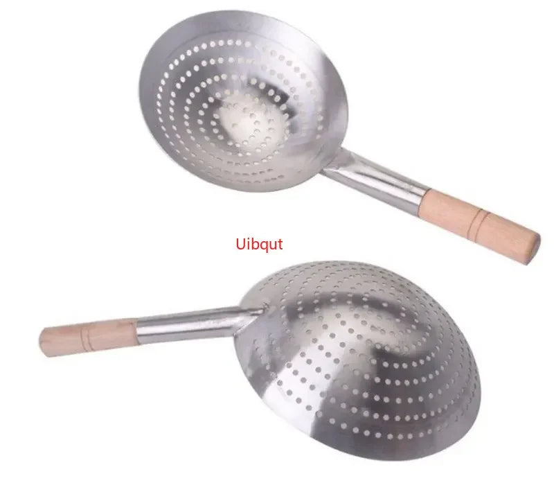 Large Big Thick Stainless Steel Mesh Strainer Colander wok wooden Handle Cookware Oil Flour Sifter Colander Kitchen Cooking wok