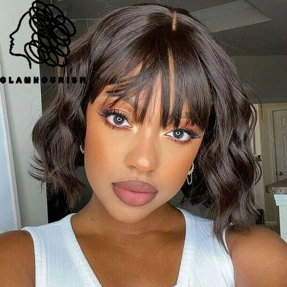 Body Wave Human Hair With Bangs 3x1.5 Lace Top Scalp Short Bob Fringe Wigs Brazilian Human Hair Glueless Bang Wigs For Women