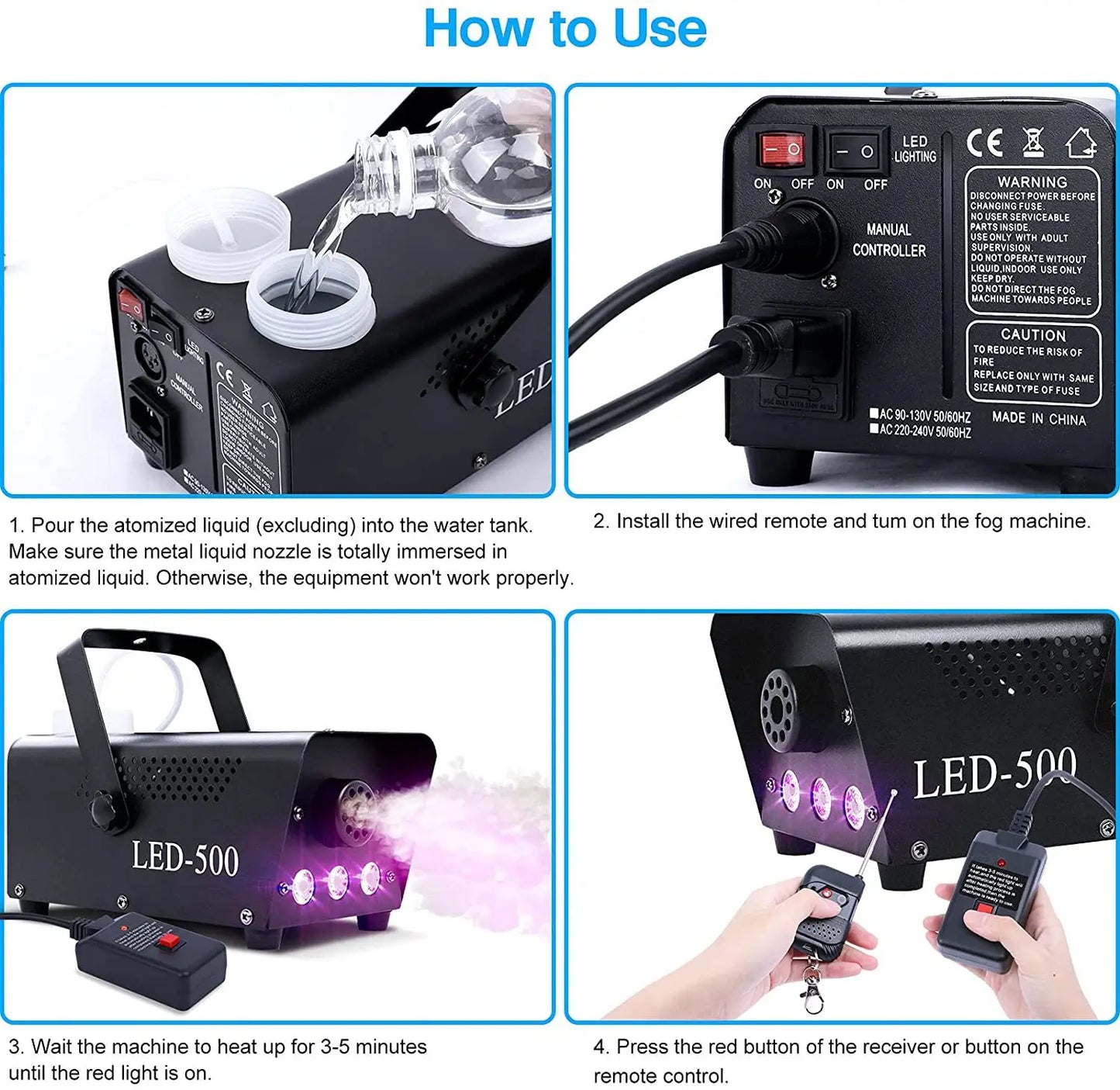 Christmas 500W Fog Smoke Machine with Wireless Remote Control Colourful LED Light for Halloween Wedding Parties KTV DJ Stage