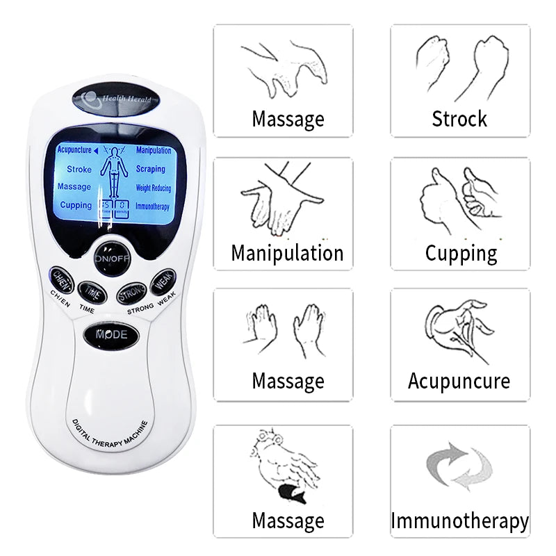 8 Mode Electric Tens Muscle Stimulator Ems Acupuncture Body Massage Digital Therapy Machine Electrostimulator Body Care Massager