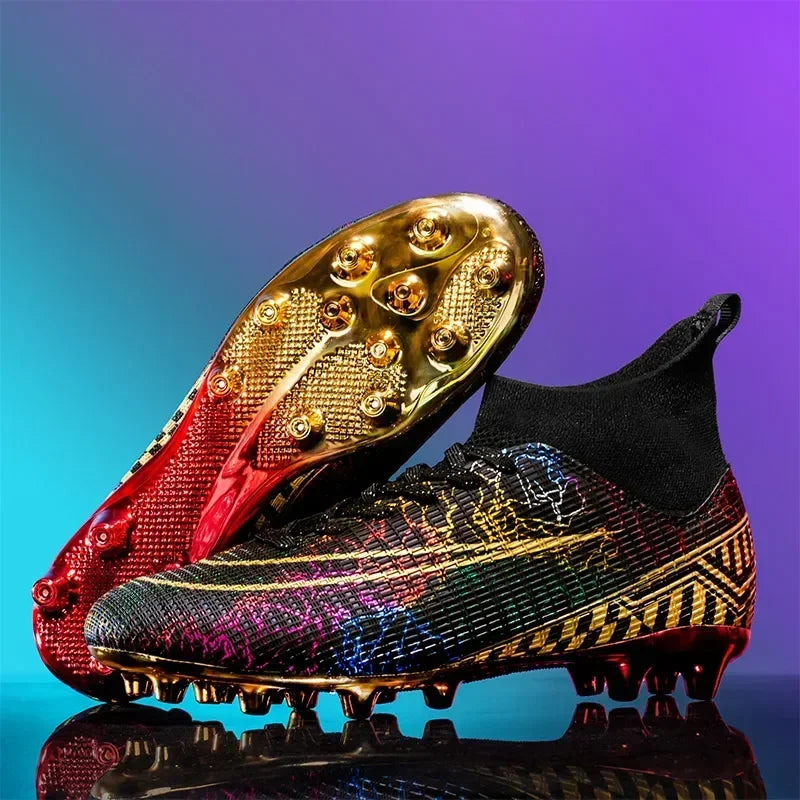 Professional Soccer Shoes  Men's High Top Non Slip Spike Football Boots Gold Plated Soles  Adult Training Shoes Outdoor Sneakers