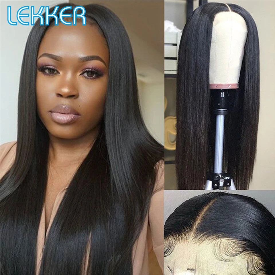 Lekker Straight 13x1 T Part Lace Front Human Hair Wig For Women Glueless Bob Brazilian Remy Hair PrePlucked Transparent Lace Wig