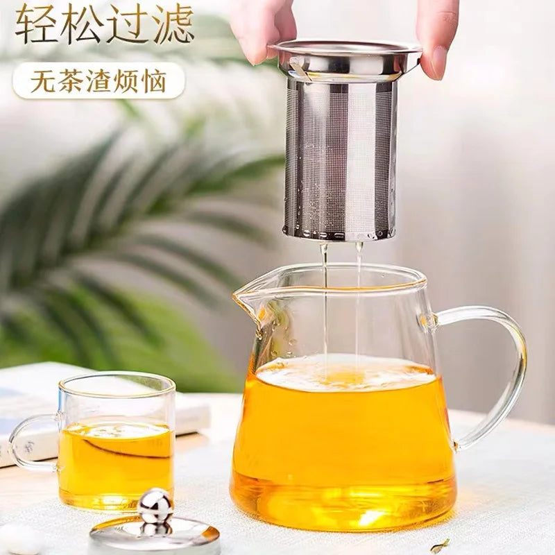 HMLOVE Heat Resistant Glass Teapot With Stainless Steel Tea Strainer Infuser Flower Kettle Kung Fu Teawear Set Puer Oolong Pot