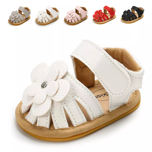 New Infant Baby Shoes Baby Boy Girl Shoes Toddler Flats Summer Sandal Flower Soft Rubber Sole Anti-Slip Crib Shoes First Walker