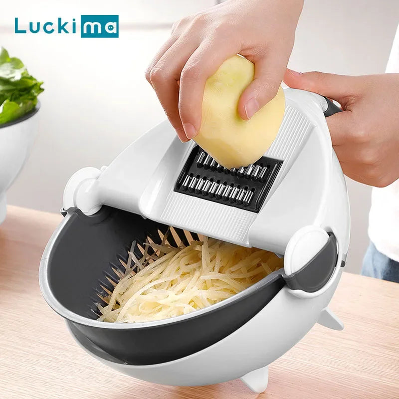 Multifunctional 2 In 1 Vegetable Slicer Cutter Chopper Fruit Strainer Basket  Spiralizer Grater Food Peeler Mandoline Shredder