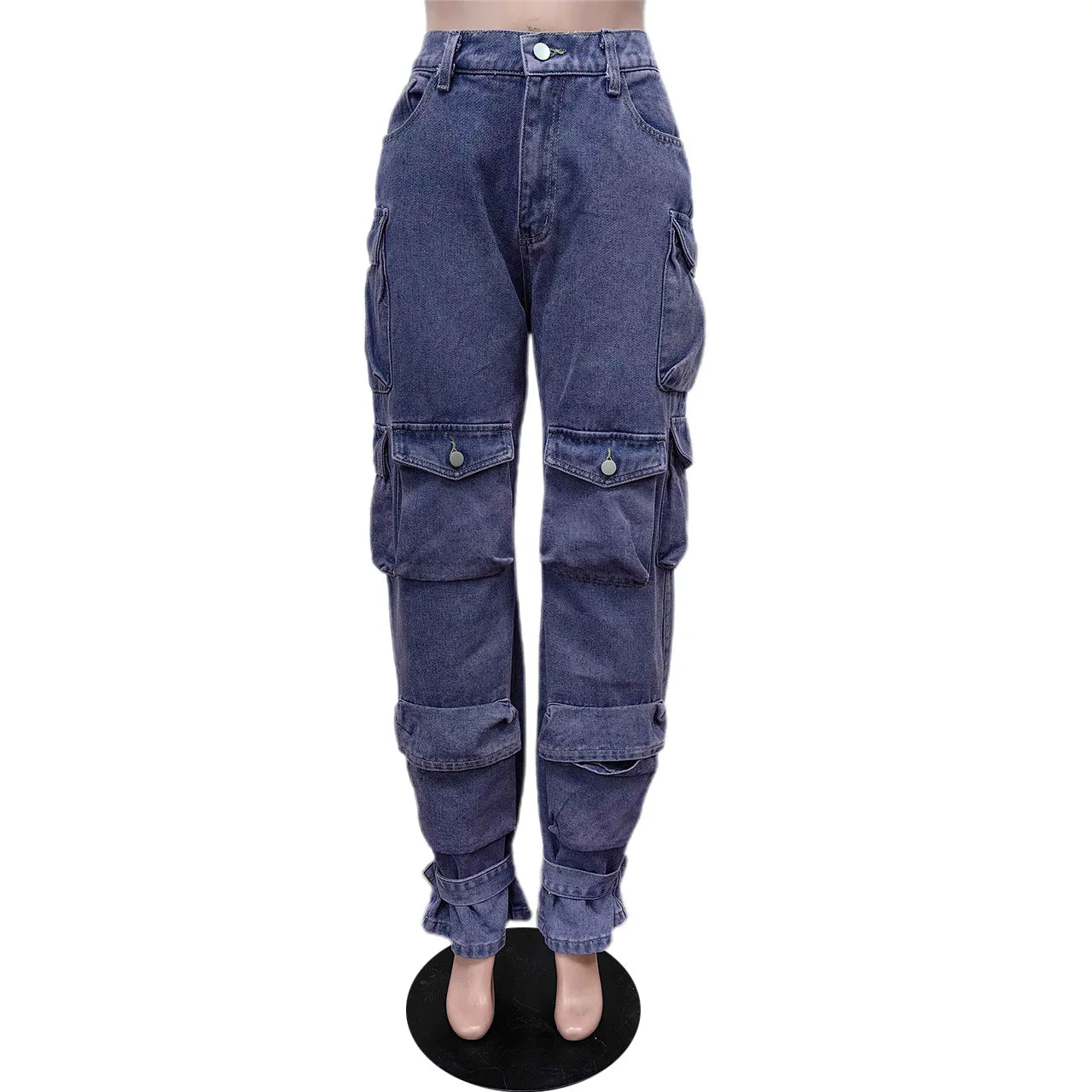 Multi Pockets Denim Cargo Pants Sexy Women High Waist Elegant Streetwear Jeans Casual Straight Trousers