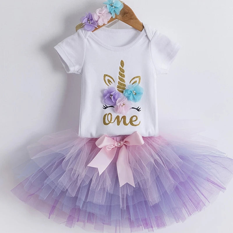 Toddler Baby Girl It's My First 1st Birthday Tulle Tutu Dress Outfits Summer Unicorn Party Infant Clothing Little Baby Clothes